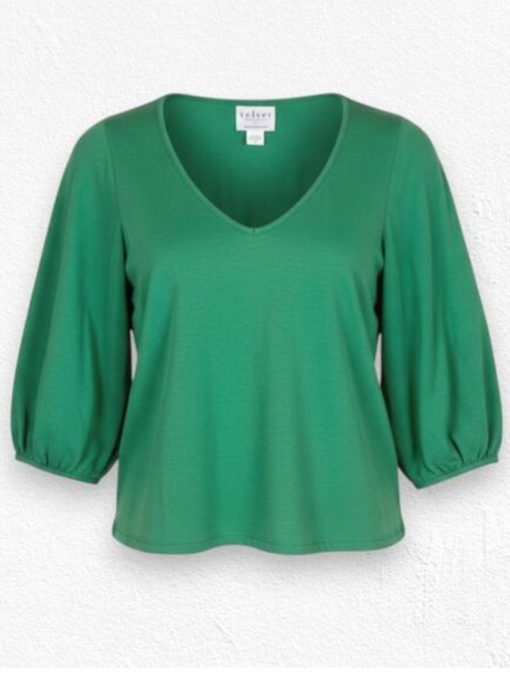 Velvet by Graham & Spencer Emerald V-Neck Balloon Sleeve Top